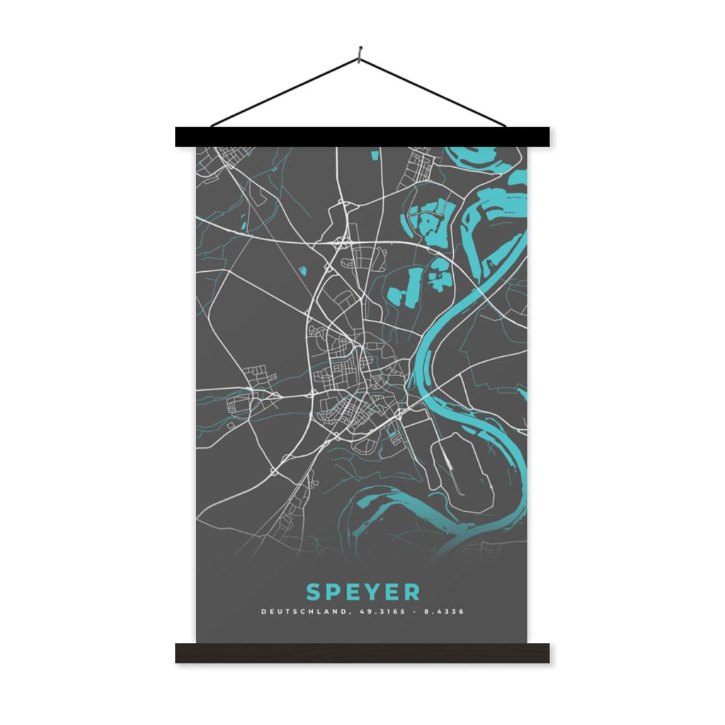 MuchoWow Textilposter Karte - Speyer - Blau - Stadtplan - Deutschland 40x60 cm mit schwarzem Rahmen - Wanddekorationen