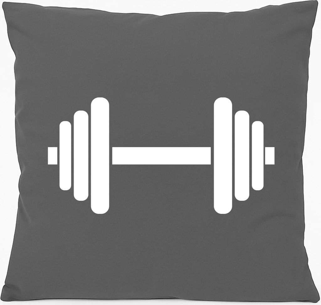 Huuraa Kissen Hantel Silhouette 40x40cm mit Füllung Steel Grey Baumwolle Dekokissen Geschenkidee