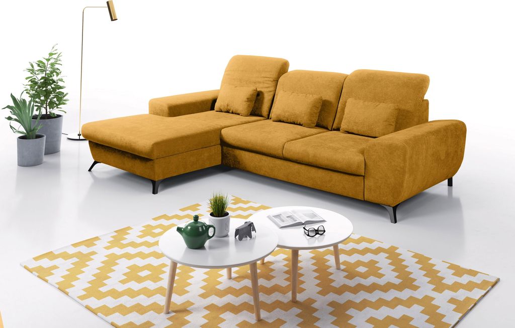 Masseno Ecksofa LUCE L-S mit Schlaffunktion L-Form, Sofa mit Bettkasten, Wohnzimmersofa, Couch, Soffa, Bettsofa, Couchgarnitur- Gelb, AVRA 07