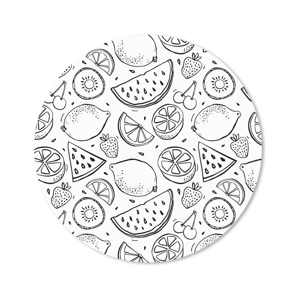 MuchoWow Mauspad Mousepad Zitrone - Kirsche - Schwarz - Weiß 40x40 cm - Mousepads - Maus Mat - Pad - Mausunterlage - Schreibtisch Accessoires