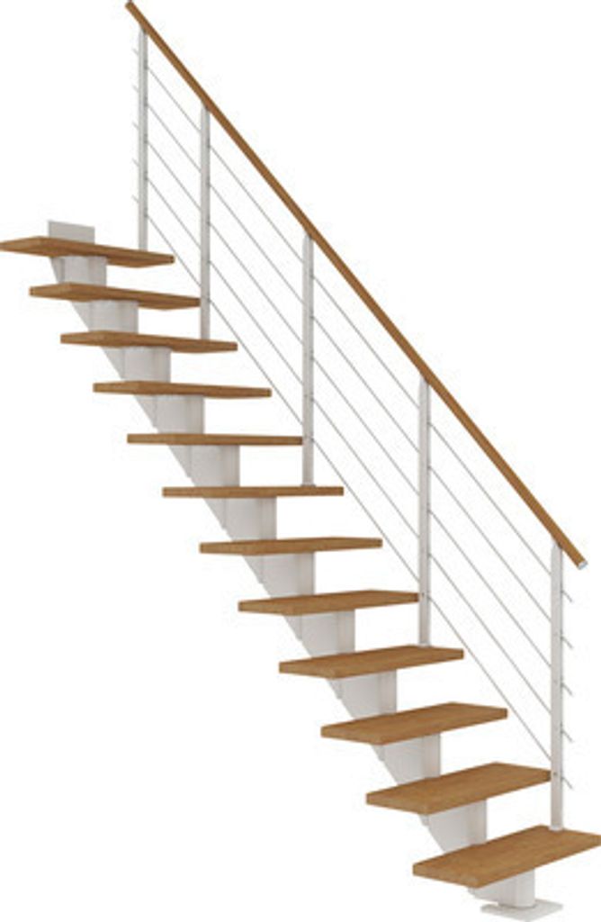 Pertura Mittelholmtreppe Alena Eiche Leimholz Weiß Gerade 85 cm 11 Stufen / 12 Steigungen Relinggeländer Weiß (RAL 9010)