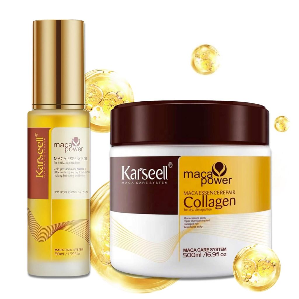 Karseell Maca Essenz Haarpflege Reparatur Set Haarmaske Kollagen Haar Arganöl 500ml + 50ml