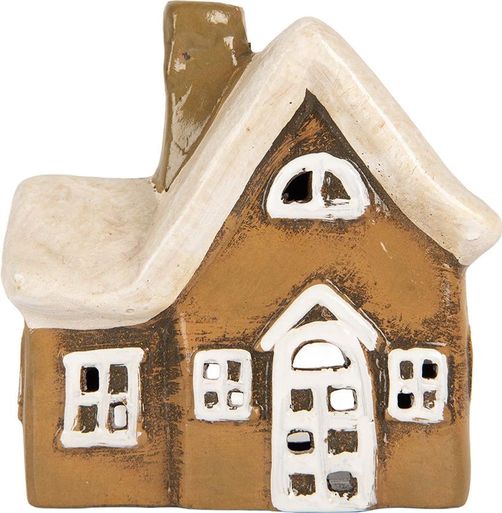 Clayre & Eef Teelichthalter Haus 13x7x13 cm Braun Keramik