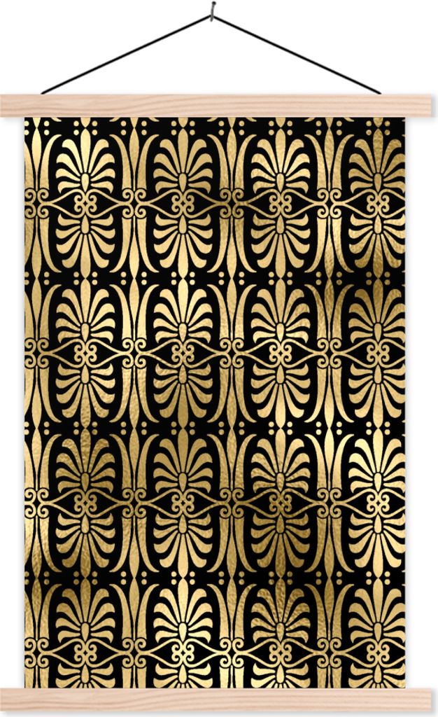 MuchoWow Textilposter Muster - Art Deco - Gold 60x90 cm mit holzfarbenen Rahmen - Textil