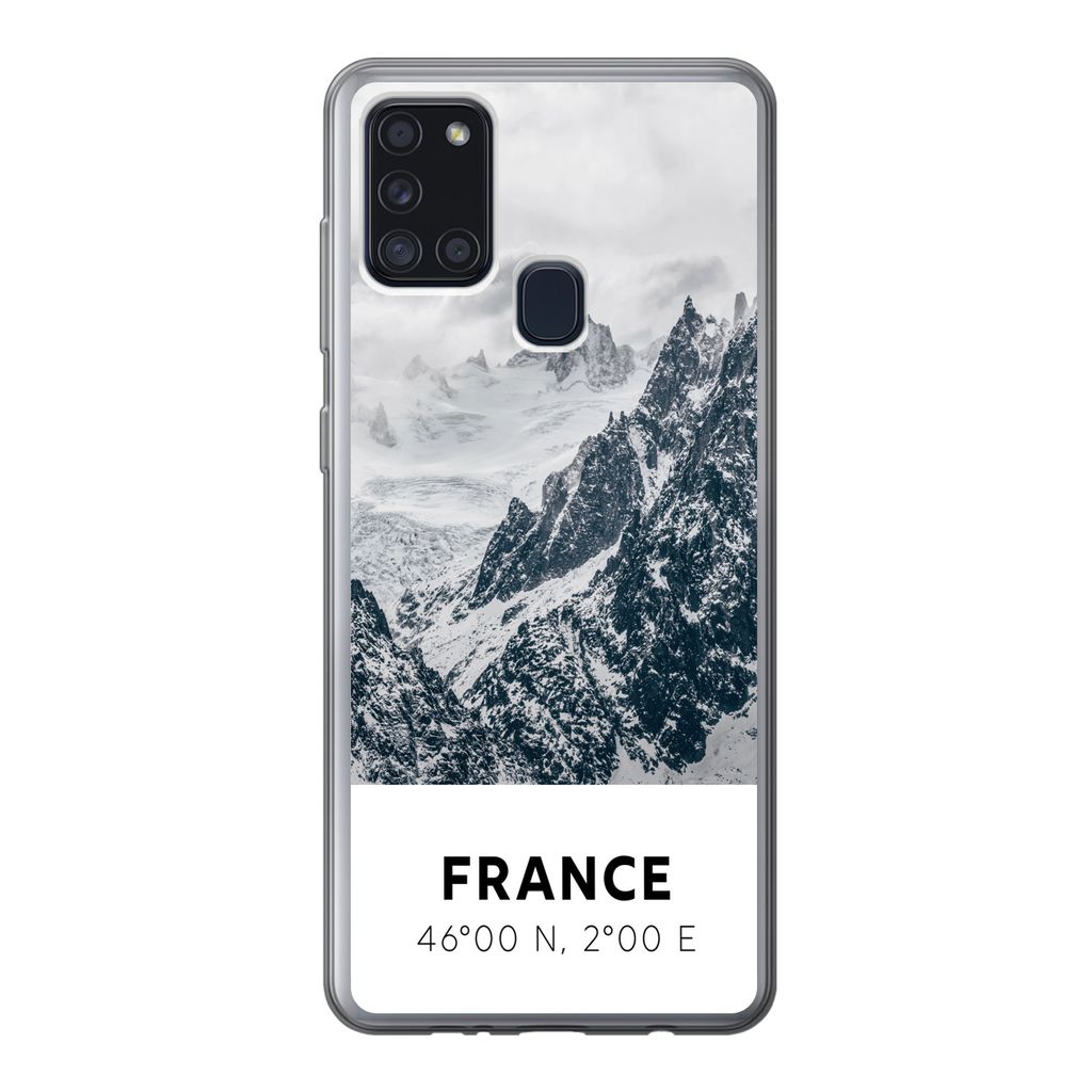 MuchoWow Handyhülle Schutzhülle Hülle für Samsung Galaxy A21s Frankreich - Berge - Schnee Silikon Softcase Handy Hülle - Hartschale