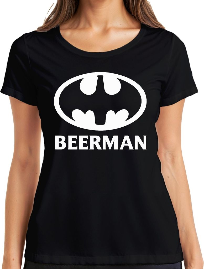 Beerman Bier Superheld Logo Party Geschenk Bierliebhaber Retro Damen T-Shirt, Schwarz, S
