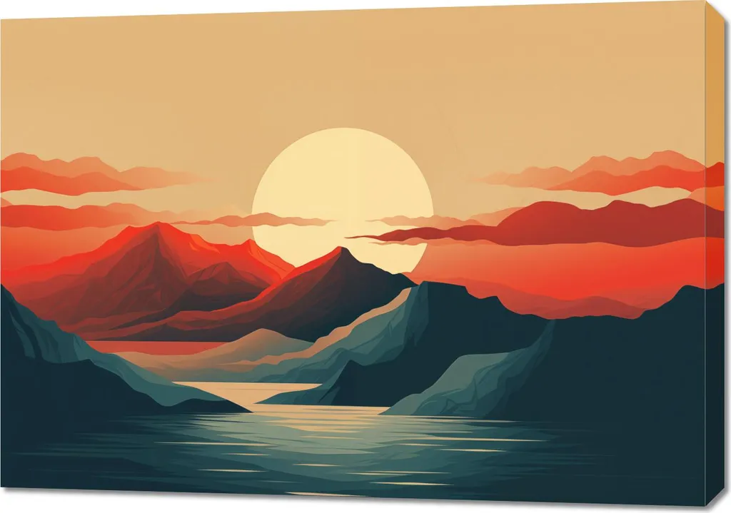 Tableau Paysage Montagne 100x70 cm - Décoration Murale Coucher de Soleil