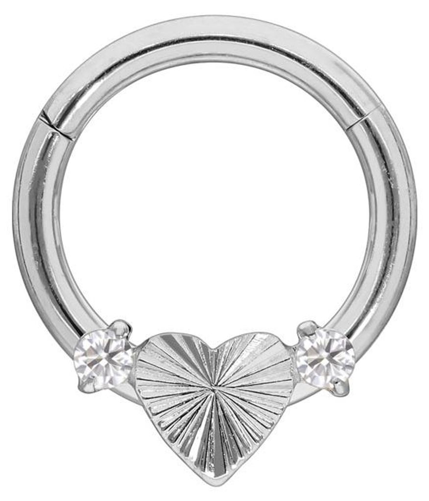 Ohrpiercing, Nasenpiercing, Septum Piercing Titan Segmentring Clicker HERZ + 2 KRISTALLE