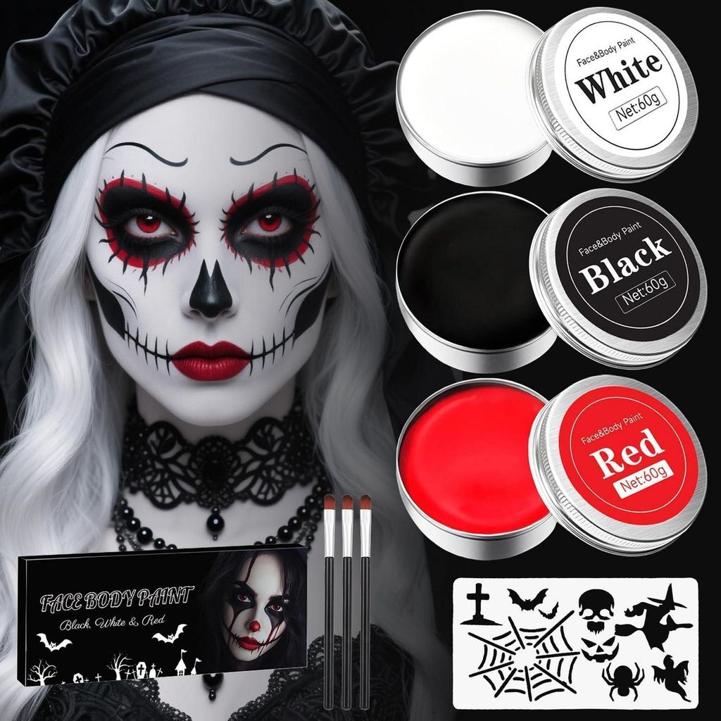 Sada na líčenie na Halloween: farby na tvár a telo, biela, Obrázok produktu 