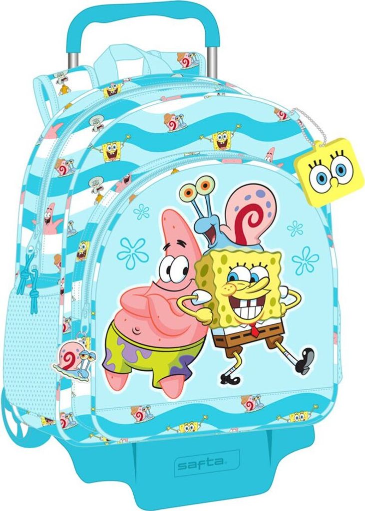 Zaino scuola con ruote Spongebob Stay positive Blu Bianco Immagine del prodotto 
