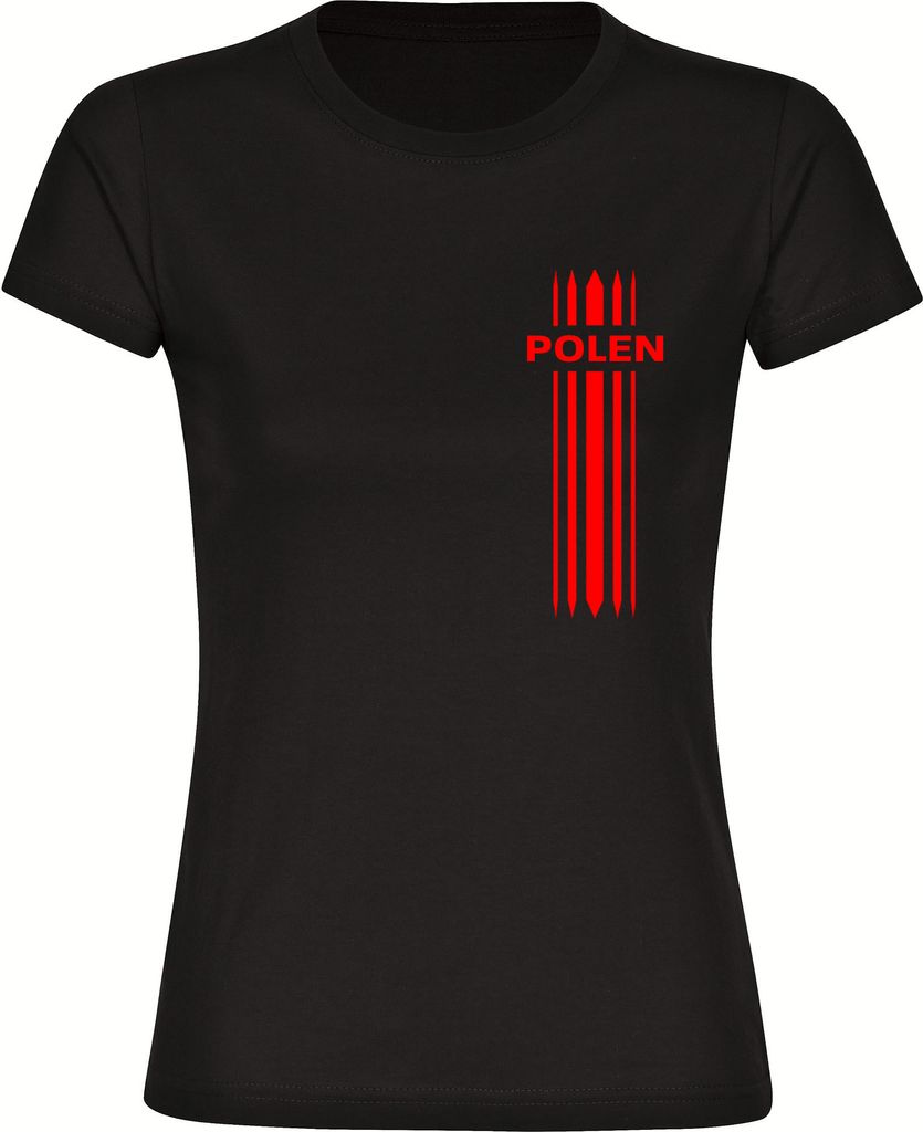 multifanshop Damen T-Shirt - Polen - Streifen, schwarz, Größe S