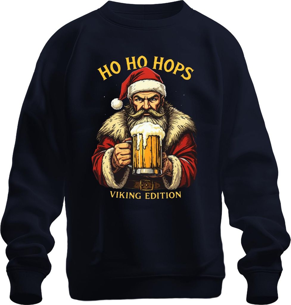 Ho Ho Hops Weihnachtsmann Viking Edition Bierkrug Wikinger lustig Uni Sweatshirt Pullover, Navy, M