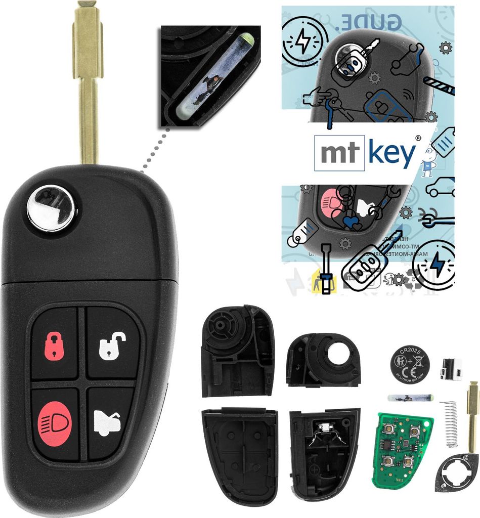 MT-KEY Funk Schlüssel 434MHZ kompatibel mit Jaguar X-Type X400 01-09 S-Type X200 99-07 XJ X350 X358 03-09 433MHZ Klappschlüssel