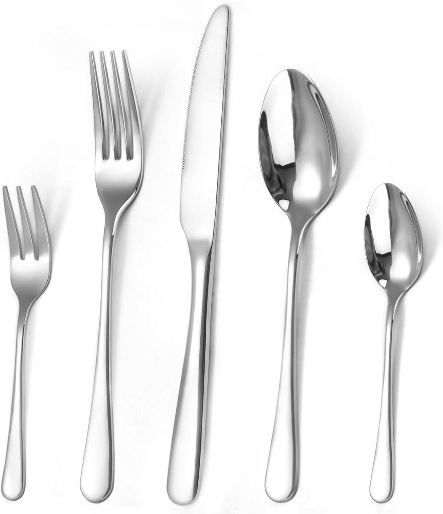30‐teiliges Besteck Set aus Edelstahl in Silber – Essbesteck Set für 6 Personen, Messer Gabel Löffel