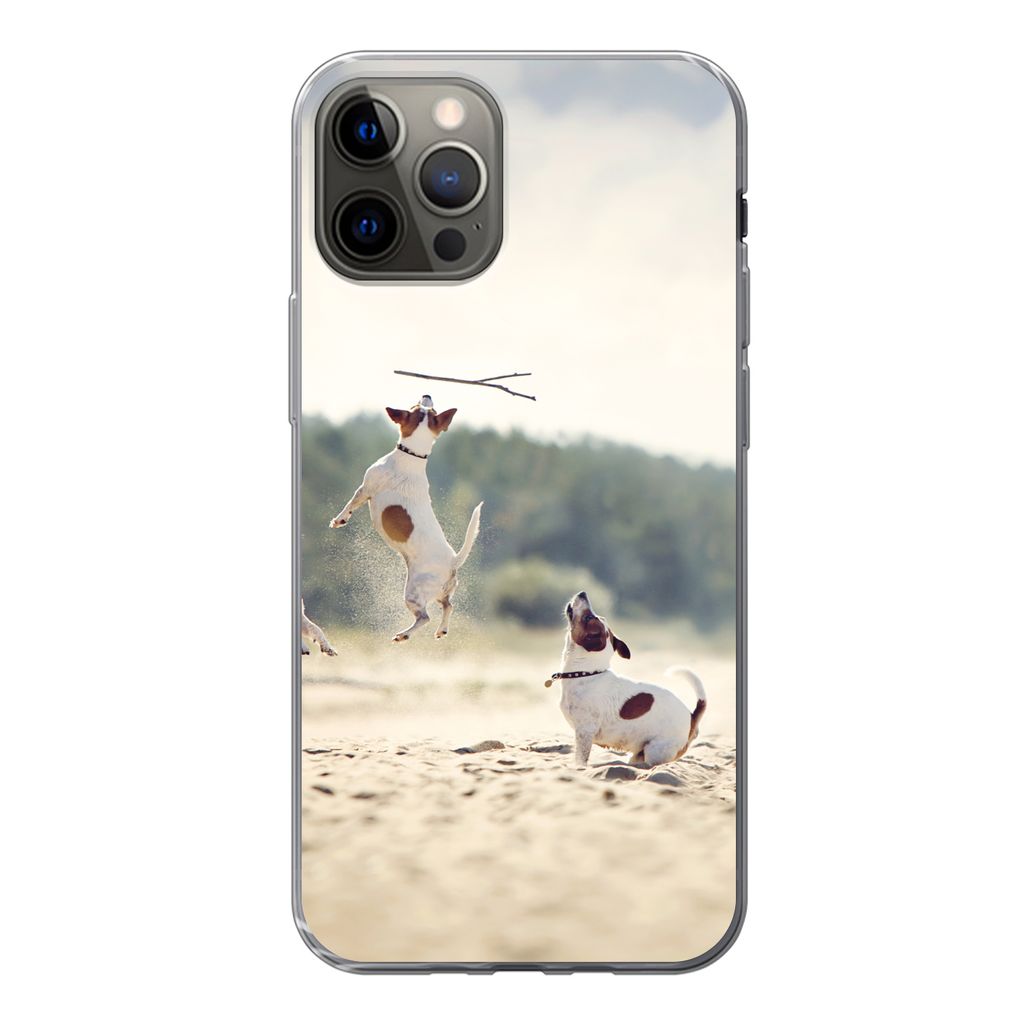 MuchoWow Handyhülle Schutzhülle Hülle für iPhone 13 Pro Hund - Zweig - Sand Silikon Softcase Handy Hülle - Handy-Tasche