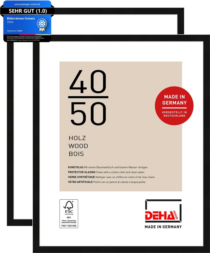 DEHA Design Bilderrahmen Fontana (2er Set), 40x50 cm, Holz Schwarz