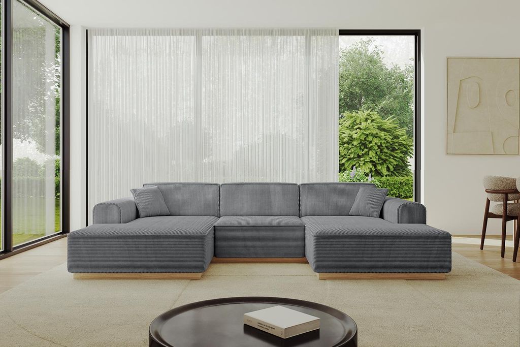 ALTDECOR Ecksofa in U-Form IREA-U1-v2 301x165x80 cm Dunkelgrau Corner Sofa Bett Eckcouch Couch L-Form Wohnlandschaft Cauchsofa