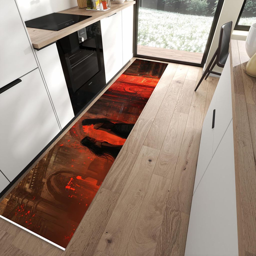 Küchenteppich 60x300cm rutschfest & abwischbar PVC Läufer - Feuerpalast