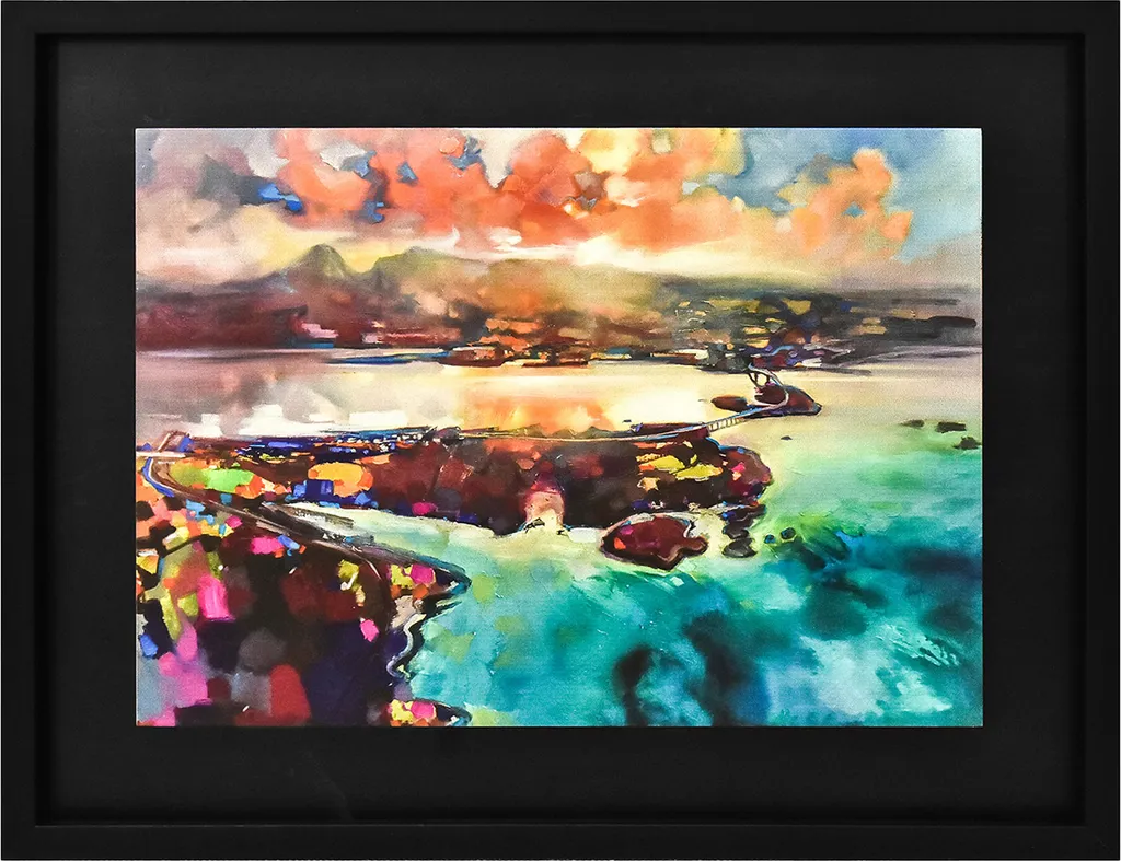 Plaque bois colorée Skye Bridge Scott Naismith - Cadre design 50x40 cm