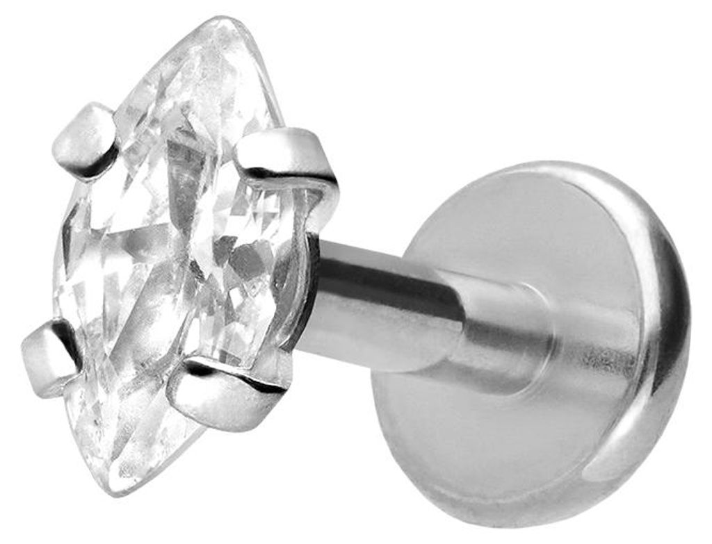 Ohrpiercing, Nasenpiercing Titan Labret mit Innengewinde EINGEFASSTER KRISTALLTROPFEN Silber Stablänge: 6mm | Stabstärke: 1,2mm | Kristallgröße...