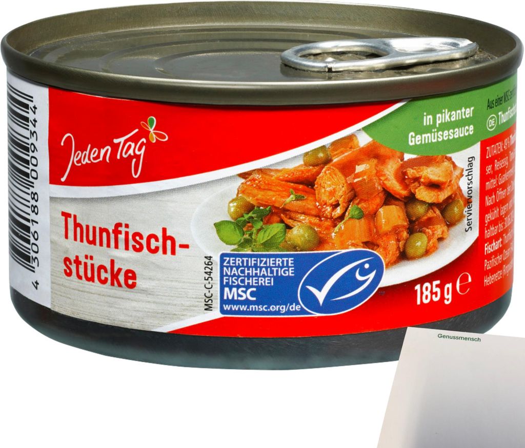 Jeden Tag Thunfischstücke in Gemüsesauce pikant (185g Dose) Produktbild 