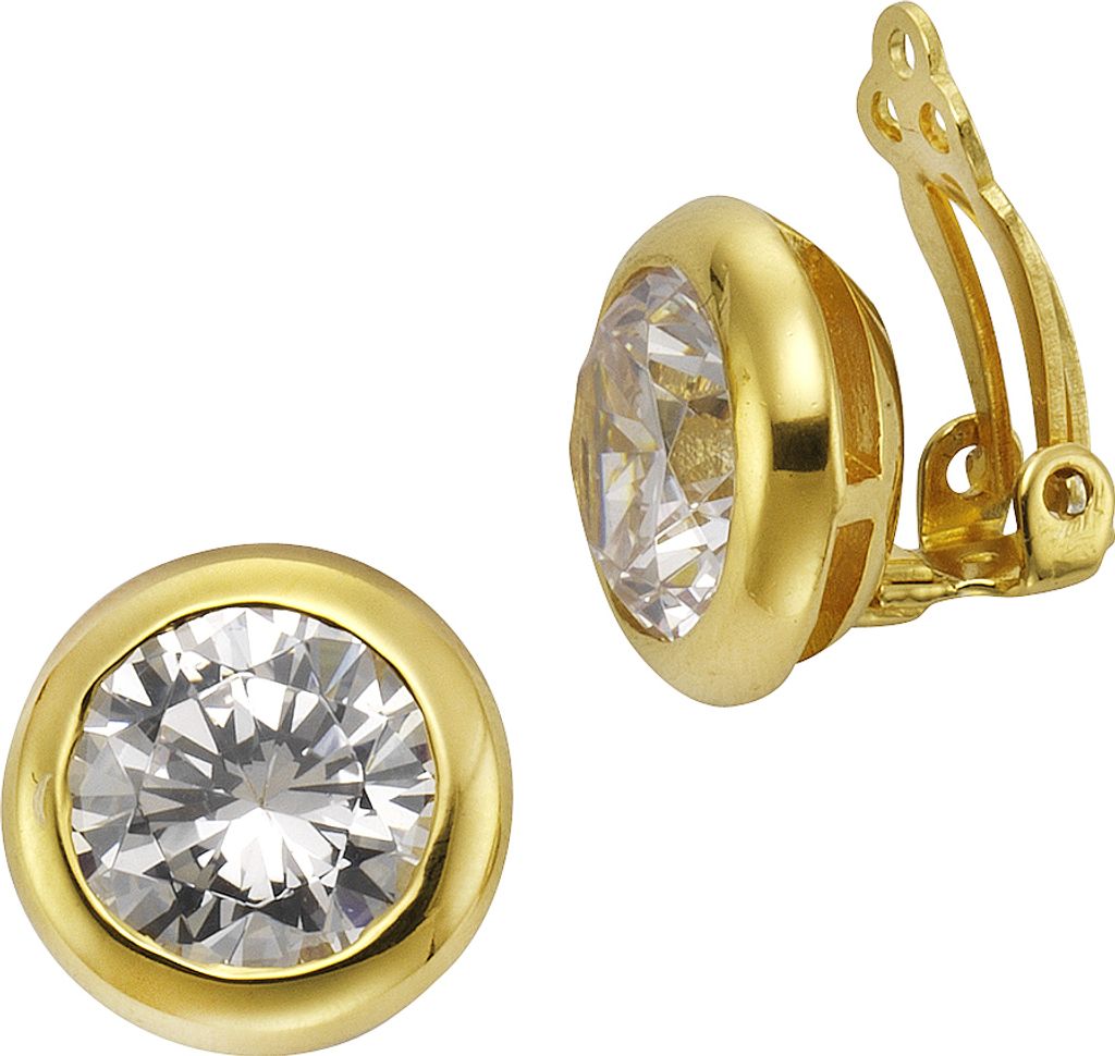 Zeeme Silber Ohrclip 925/- Sterling Silber 1,5cm gelb Zirkonia weiß 358220465-1