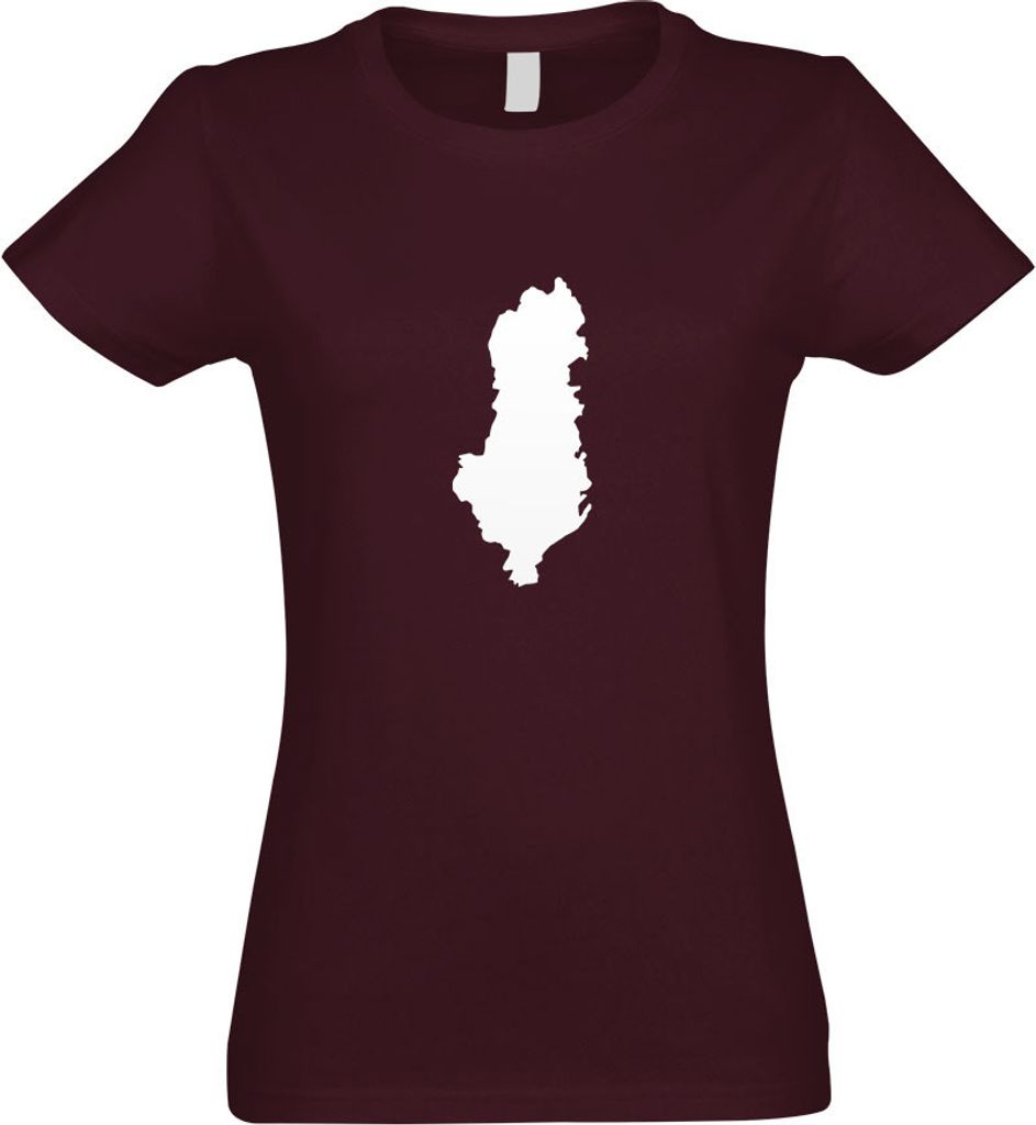 Kiwistar - T-Shirt tailliert - Damen - Burgund - Albanien Umriss Kontur - mit Motiv Bedruckt - Funshirt Design - Sport - Freizeit - Damen - XXL