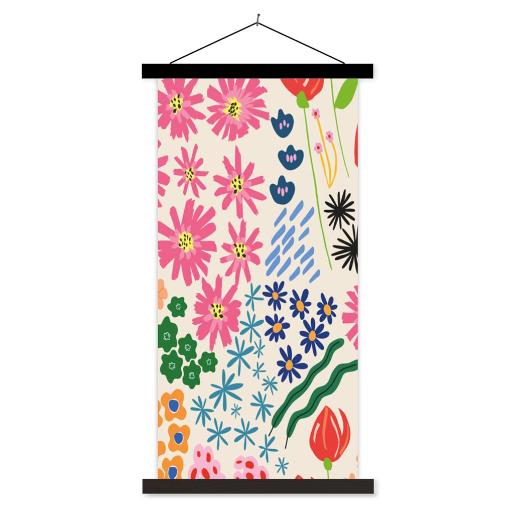 MuchoWow Textilposter Blume - Blätter - Feldblumen 60x120 cm mit schwarzem Rahmen - Magnete
