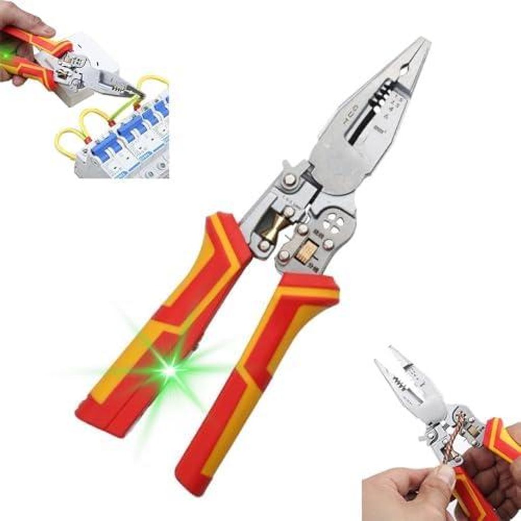 Abisolierzange mit Strommessfunktion, 9 in 1 Zange Elektriker, Multifunktionszange für Elektriker, Multifunktionale Abisolierzange, Spannungsprüf...