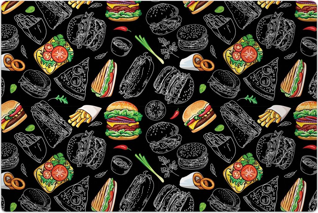 Küchenmatte 100x150 cm Vinylmatte Bodenmatte Dekoration -burgers and fast food