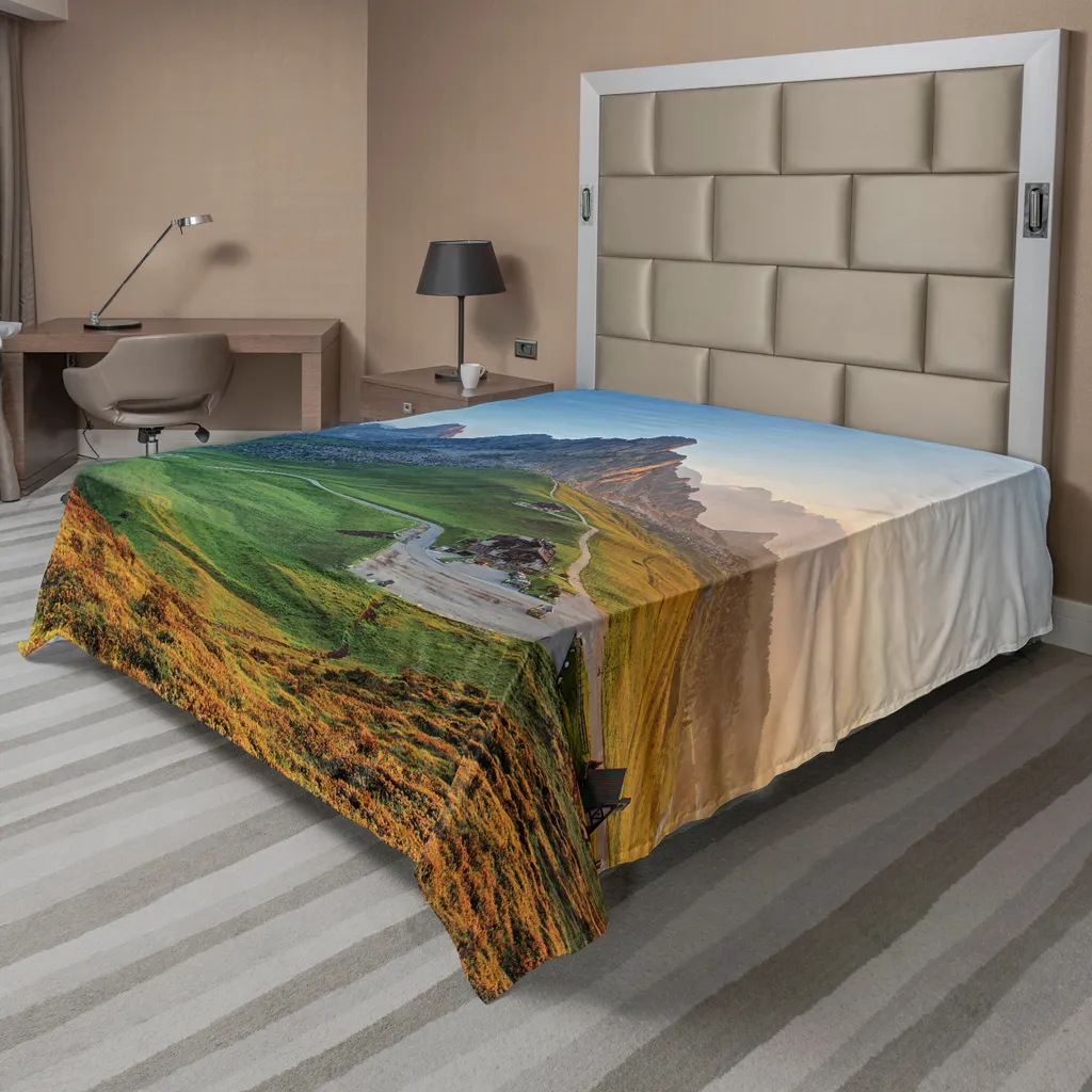 Drap plat décoratif motif paysage de montagne pour grand lit 2 personnes