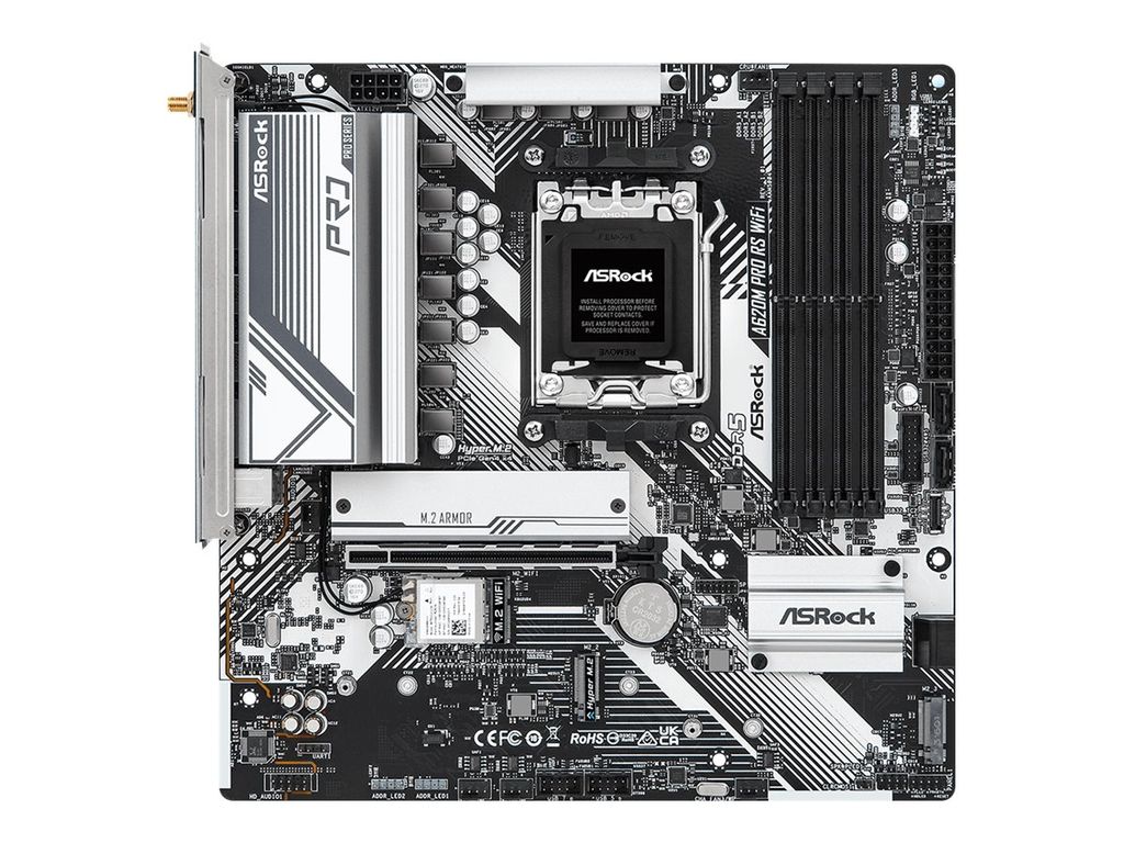 Asrock A620M Pro RS WiFi, AMD, Sockel AM5, AMD Ryzen 7000 Series, DDR5-SDRAM, 128 GB, DIMM