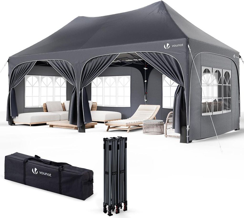 VOUNOT 3x6m Faltpavillon Pavillon Wasserdicht mit 6 Seitenwänden, Partyzelt Gartenzelt Grau