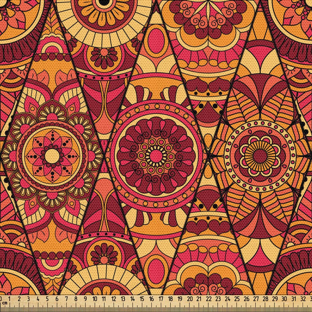 ABAKUHAUS Mandala Gewebe als Meterware, Blumengesteck Hand gezeichnete abstrakte böhmische Verzierung mit geometrischem Detail, 1 M (148 x 100 cm)...