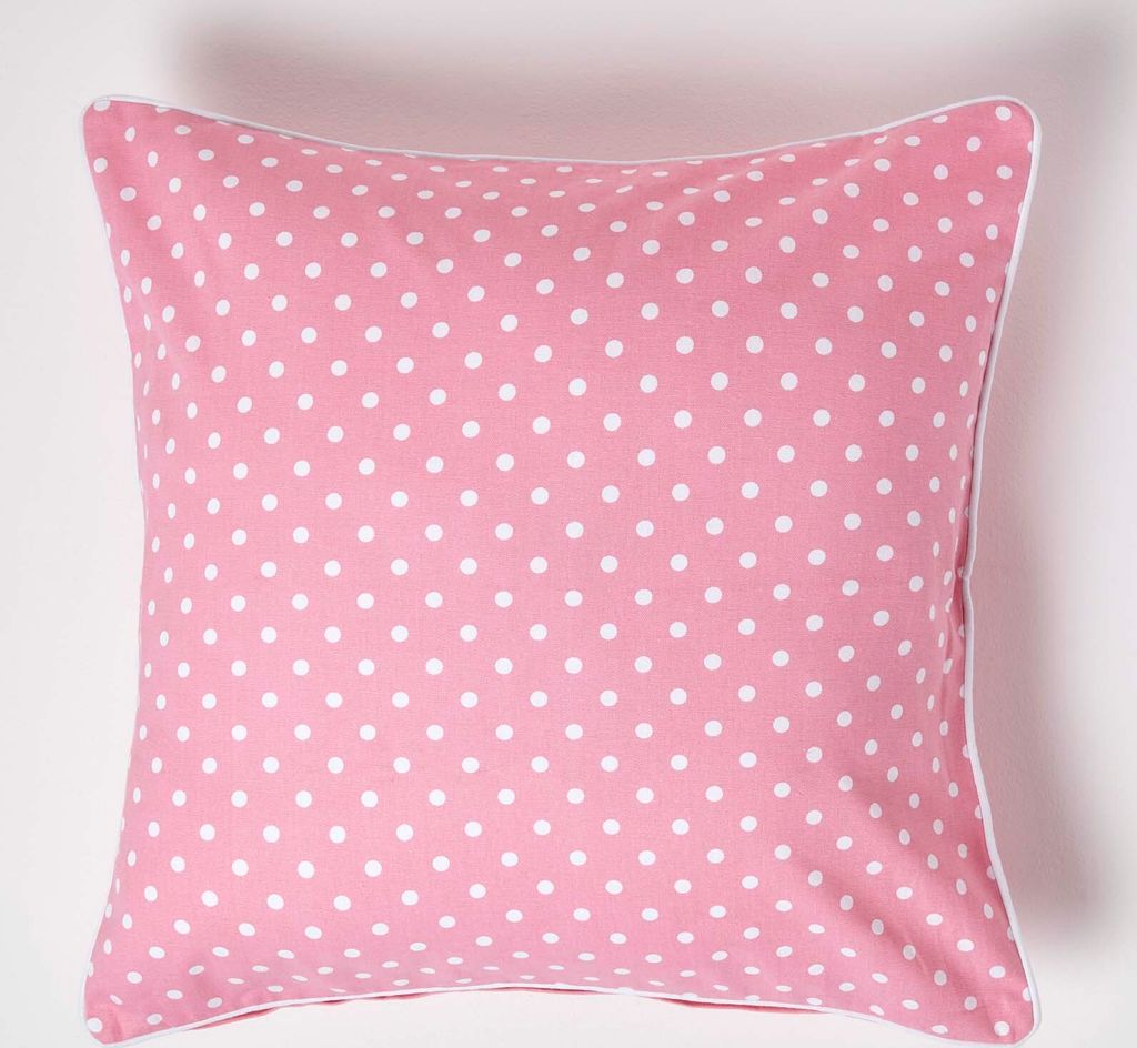 Fodera per cuscino HOMESCAPES rosa a pois, 100% cotone, 60 Immagine del prodotto 