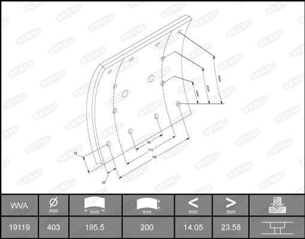 BERAL Bremsbacken KBL19116.1-1660 für IVECO EUROTRAKKER 23,7mm 200mm 12,9kg