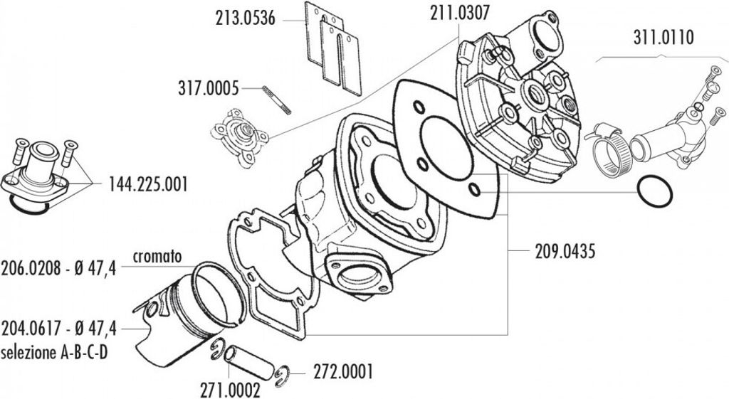 Kolben Satz Polini 70ccm 47,4mm für Piaggio LC