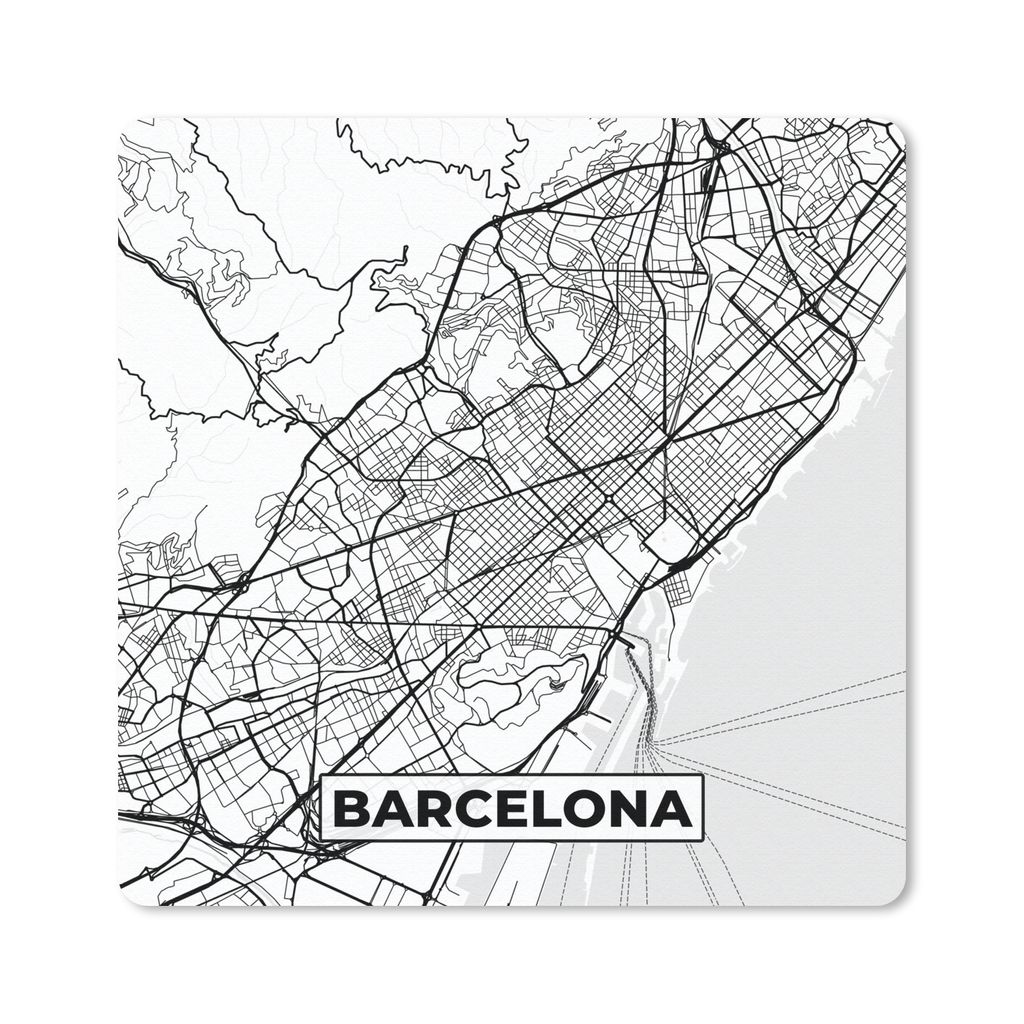 MuchoWow Mauspad Mousepad Karte - Barcelona - Stadtplan - Schwarz und weiß 20x20 cm - Mousepads - Maus Mat - Pad - Mausunterlage - Desk Mat - Bu...