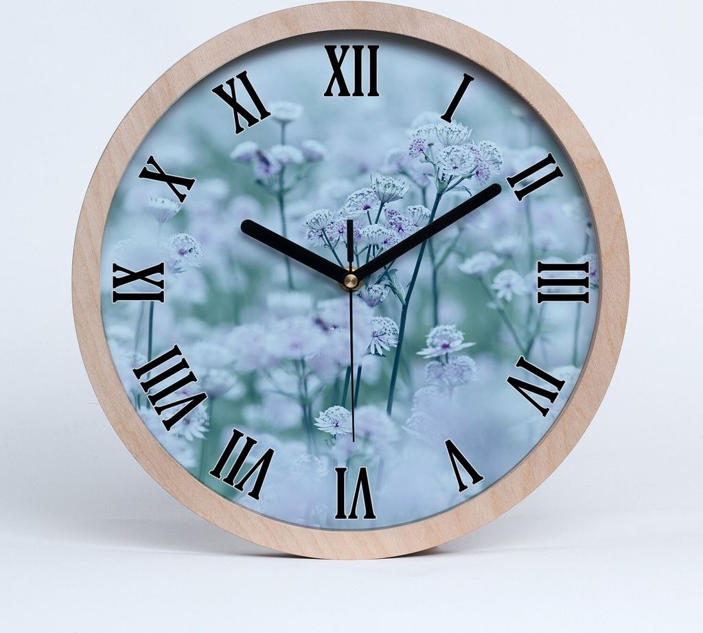 Holzuhr 20fi cm wanduhr - schwarze Spitzen - Astrantia major
