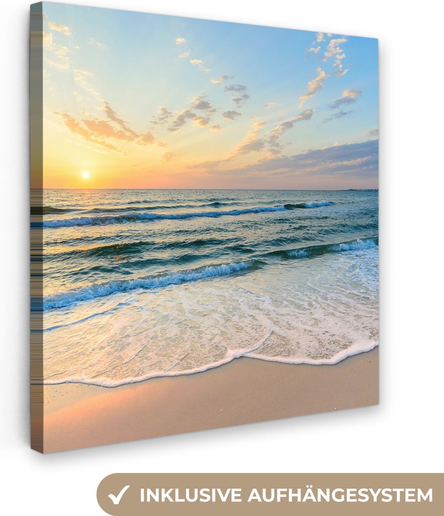 MuchoWow - Leinwandbilder - Strand - Meer - Sonnenuntergang - Golf, Wandbild, Wanddeko Bilder Wohnzimmer, 50x50 cm
