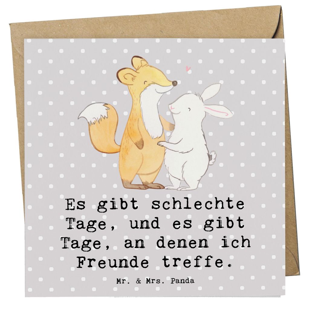 Mr. & Mrs. Panda Klappkarte Fuchs Hase Freunde treffen - Grau Pastell - Geschenk, doppelkarte, Grußkarte, Glückwunschkarte, faltkarte, anlasskarte