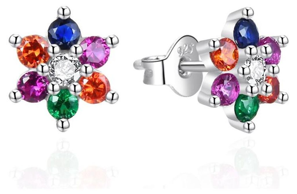 Silberohrringe Blumen mit farbigen Zirkonen AGT-E062PC