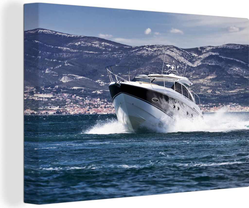 OneMillionCanvasses - Leinwandbilder - 140x90 cm, Schnellboot gleitet übers Wasser, Wandbilder Kunstdruck Wanddekoration - Foto auf Leinwand - G...
