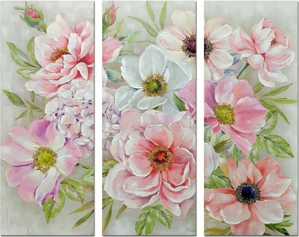Habillez vos Grands Murs avec le Tableau Fleurs Shabby Chic 3 pcs 60x150