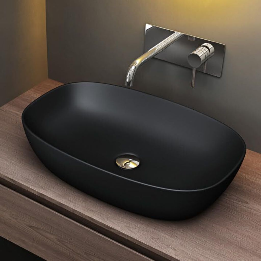Mai & Mai Waschbecken Aufsatzwaschbecken Waschschale Waschbecken aus Keramik matt Schwarz mit Nano-Beschichtung/Lotus-Effekt BTH: 60x39,5x14cm Brü...