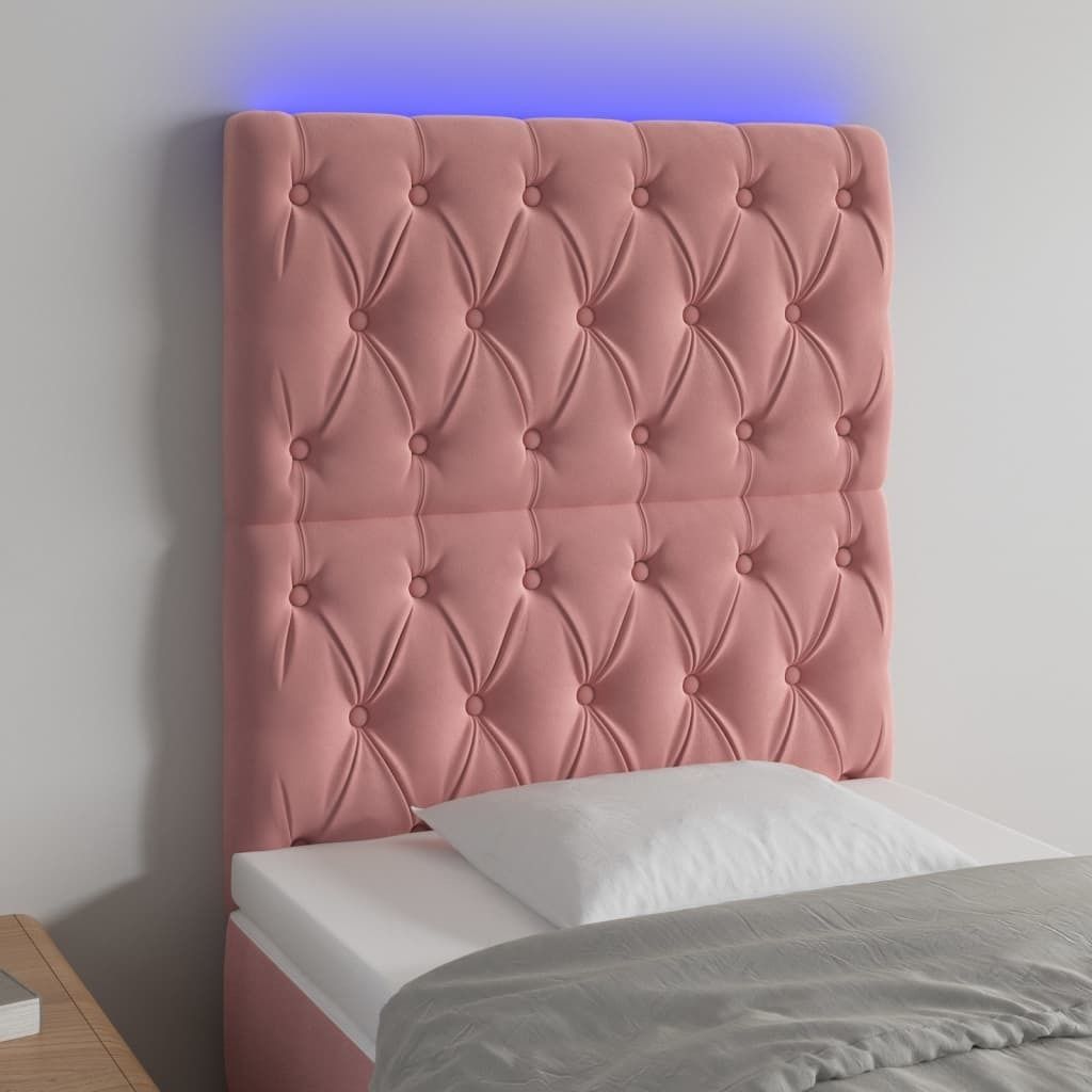 The Living Store LED Kopfteil Rosa 80x7x118/128 cm Samt