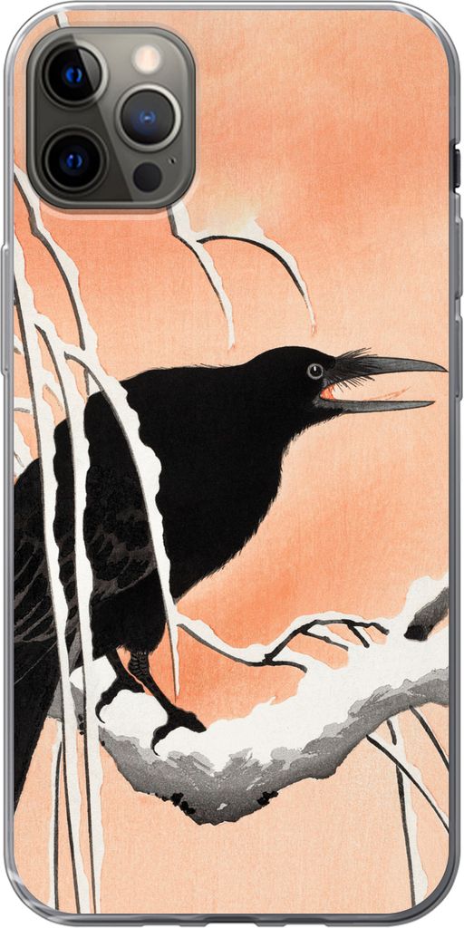MuchoWow Handyhülle Schutzhülle Hülle für Telefoonhoesje iPhone 12 Pro Max Krähe - Zweig - Vintage - Japanisch Silikon Softcase Handy Hülle...