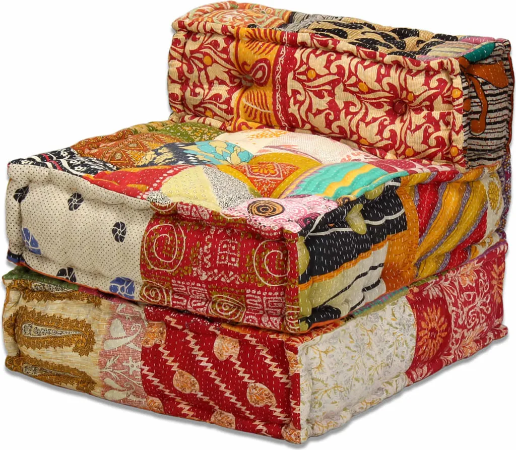 Pouf 3 places en tissu patchwork multicolore avec assise modulable souple - 10