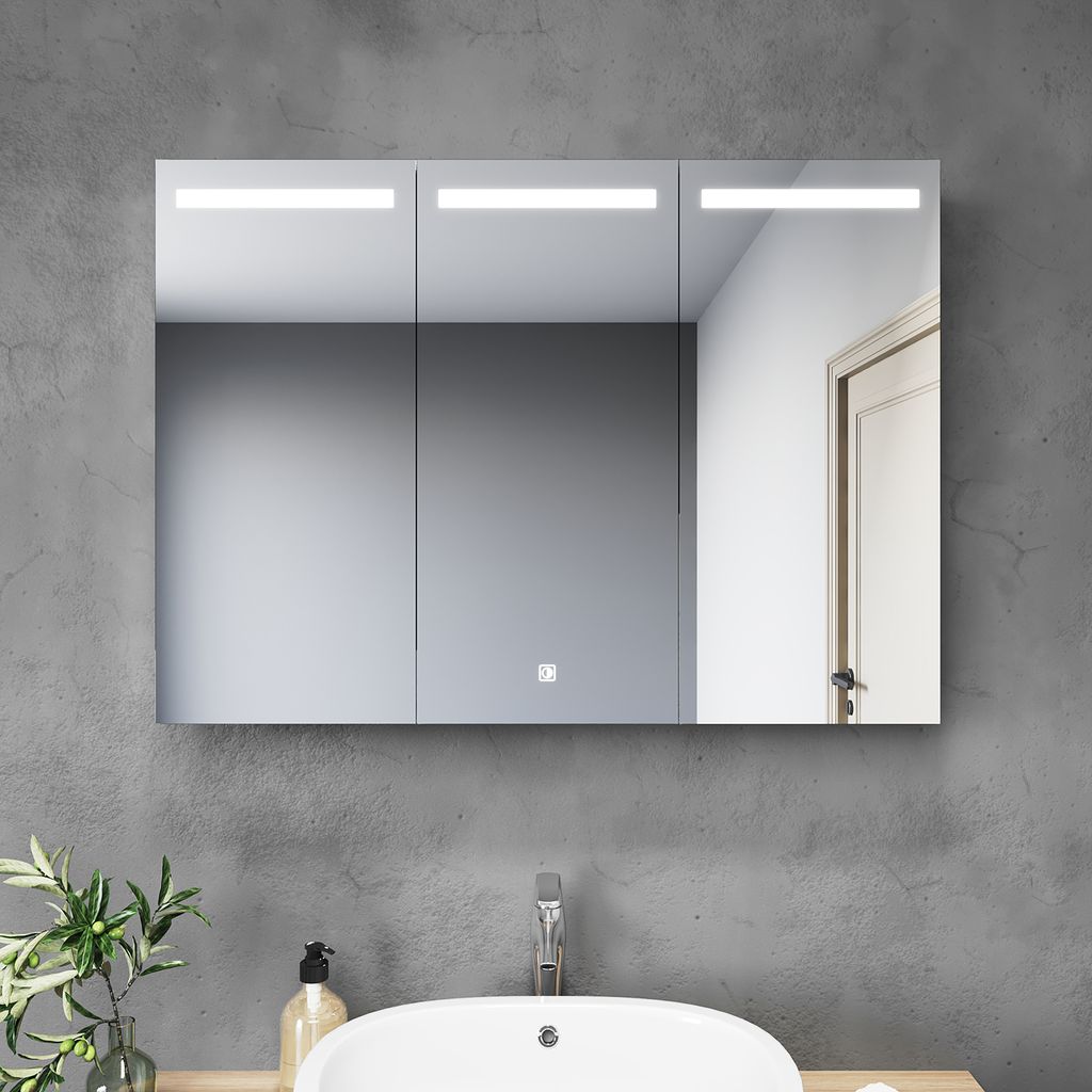 Sonni Spiegelschrank für Bad, 90x65x13 cm, 3-türig, mit Produktbild 