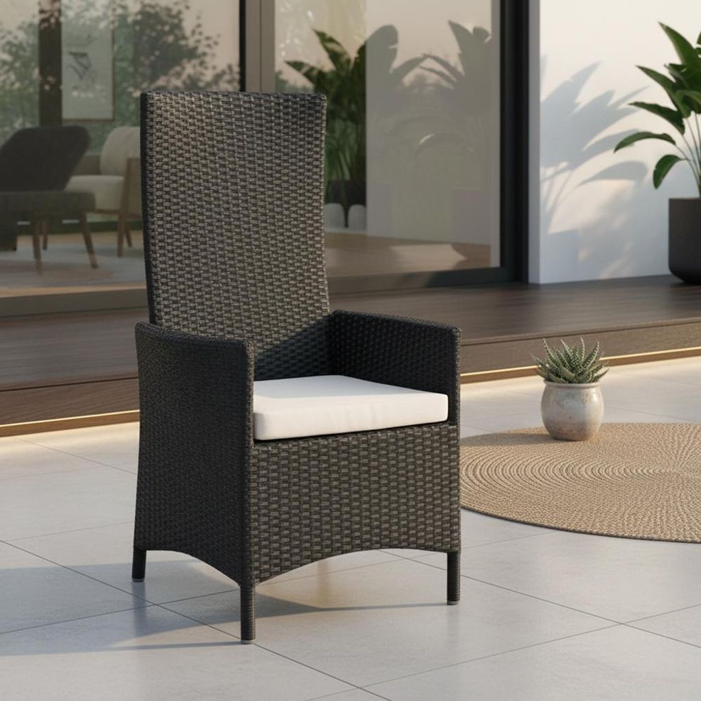 Polyrattan Gartenstuhl verstellbar Relaxsessel Schwarz Produktbild 